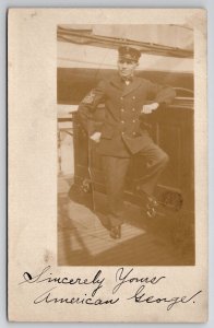 US Navy Officer American George On Ship RPPC c1915 Real Photo Postcard A49