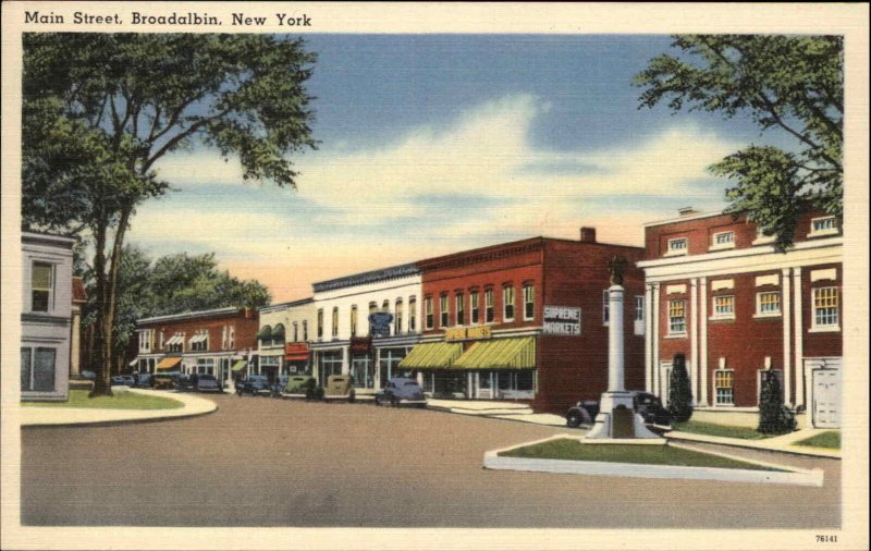 Broadalbin New York NY Main Street Scene Linen Vintage Postcard