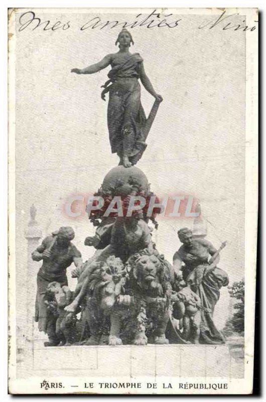 Postcard Old Paris Triumph of the Republic Lion