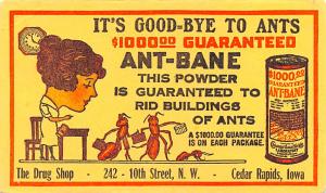 Non Postcard Backing Advertising Advertising Ant Bane, Ceder Rapids, Iowa, US...