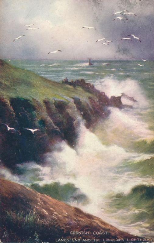 Cornish Coast at Lands End United Kingdom Longships Lighthouse in distance pm190