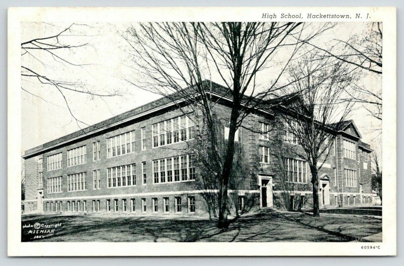 Hackettstown New Jersey~High School~Angled Front & Side~Bare Trees~1930s CT B&W 