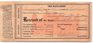 1922 PORTLAND ME KNIGHTS OF THE MACCABEES OF THE WORLD BILLHEAD RECEIPT Z1142