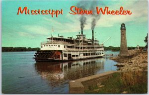 VINTAGE POSTCARD THE EXCURSION BOAT MISSISSIPPI STERN WHEELER AT CLINTON IOWA