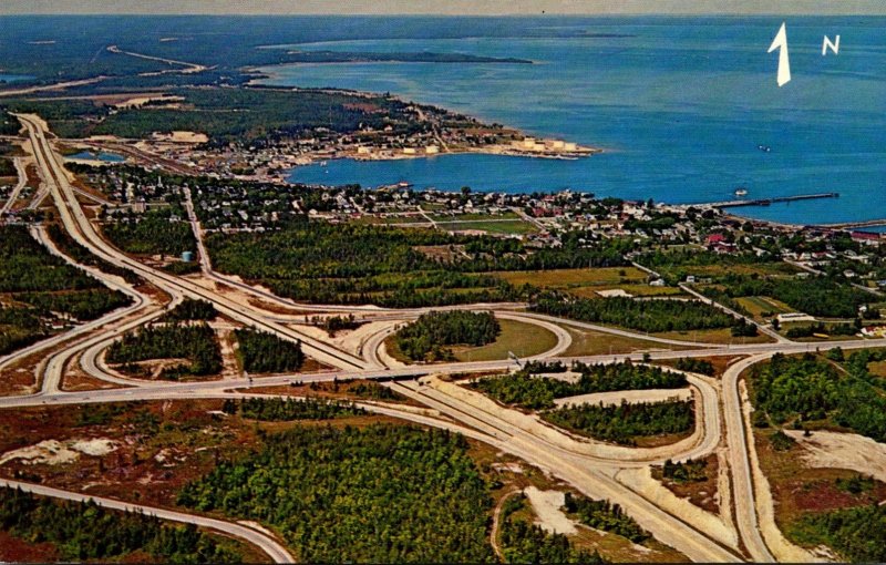 Michigan St Ignace Aerial View Showing Interchange Highways I-75 & U S 2 West...