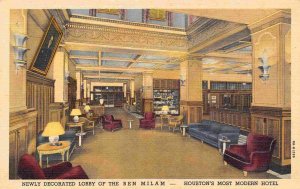 Ben Milam Hotel Lobby Interior Houston Texas linen postcard