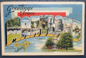 Vintage Postcard 1940 Greetings from Maryland