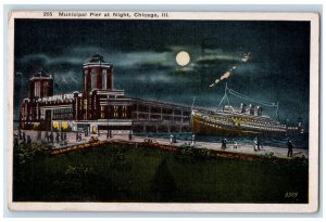 1920 Municipal Pier at Moonlight Chicago Illinois IL Posted Antique Postcard