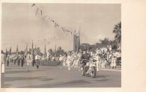 RPPC PARADE POLICE ON MOTORCYCLE CONNECTICUT REAL PHOTO POSTCARD (c. 1940s)