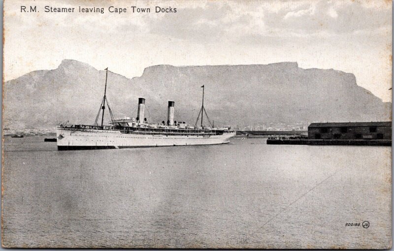 South Africa R.M. Steamer Leaving Cape Town Docks Vintage Postcard C012