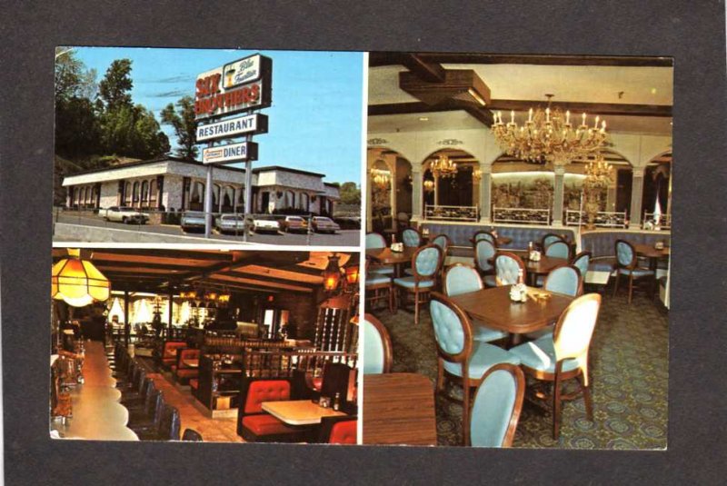 NY Six Brothers Blue Fountain Restaurant Yonkers New York Postcard