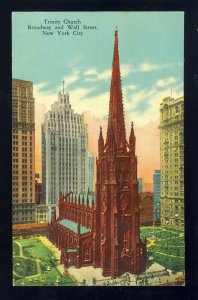 New York City, New York/NY Postcard, Trinity Church, Broadway & Wall Street