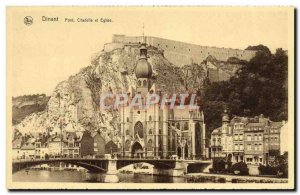 Old Postcard Dinant Citadel Bridge And Church