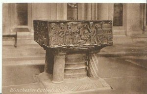 Hampshire Postcard - Winchester Cathedral - Font  2973