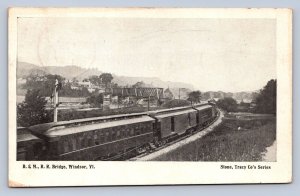 J88/ Windsor Vermont Postcard c1910 B&M Railroad Bridge Train 449