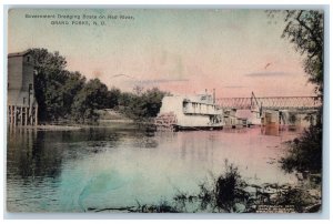 Grand Forks North Dakota Postcard Government Dredging Boats On Red River c1920s