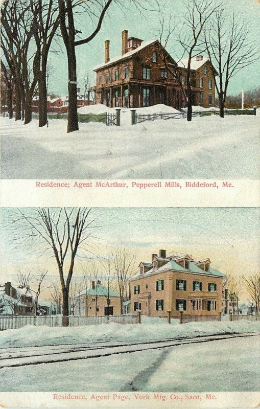 c1907 Postcard Residences of Agents, York & Pepperell Mills, Biddeford & Saco ME