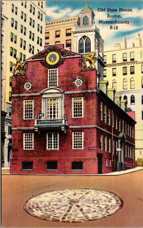 Vtg 1940s Old State House Boston  Massachusetts MA Unused Linen Postcard