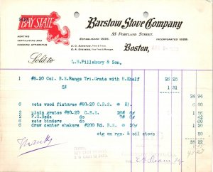 1900 Barstow Stove Company Heating Boston MA Bill Letterhead Billhead