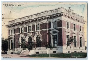 1910 US Post Office Exterior Roadside Mitchell South Dakota Posted Tree Postcard