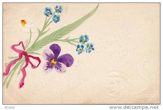 Embossed, Hand-painted pansy and forget-me-nots, 10-20s