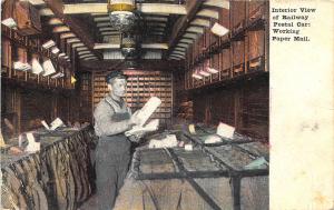 Interior View Railway Postal Car Working Paper Mail Salisbury MA Cancel Postcard