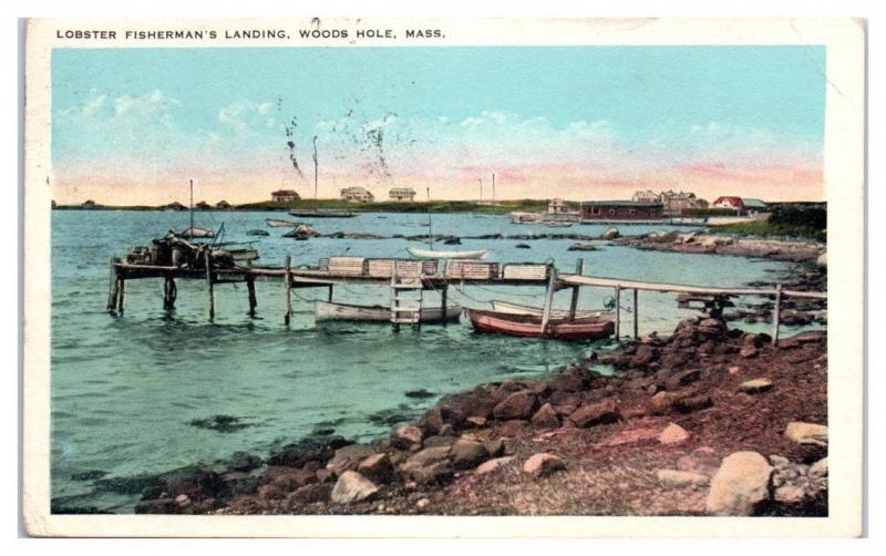 1931 Lobster Fisherman's Landing, Woods Hole, MA Postcard