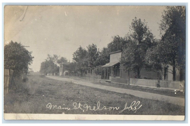 1910 View Of Main Street Nelson Illinois IL RPPC Photo Posted Antique Postcard