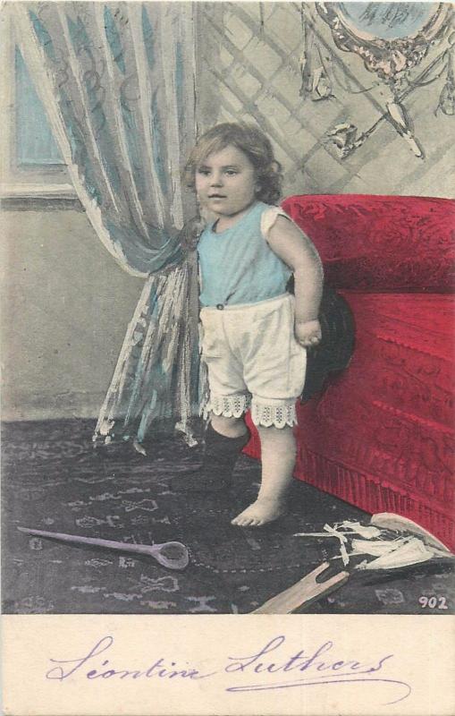 Children topic vintage postcard little baby girl 1906