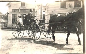 Searsport ME Storefront Horse & Wagon, Real Photo Postcard