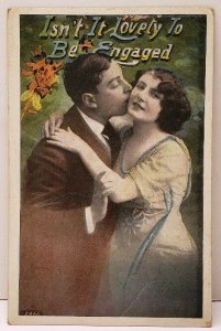 Isn't It Lovely To Be Engaged, Romantic Couple, Colored Photo Postcard F7