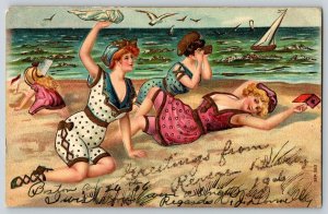 Postcard Victorian Bathing Beauties - Embossed