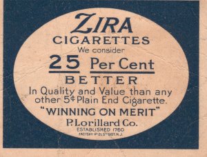 1880s-90s Servia Zira Cig 25 PerCent Better P. Lorillard Co. Trade Card