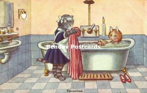 Dressed Cats, Cat is taking a Bath (1953) W-S B 4049