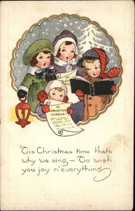 Whitney Christmas Children Caroling Singing Christmas Carols Vintage Postcard