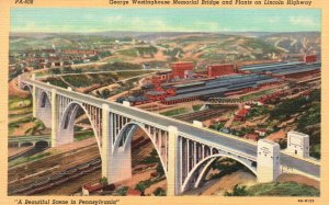 Vintage Postcard 1920's George Westinghouse Memorial Bridge & Plants Penn. PA