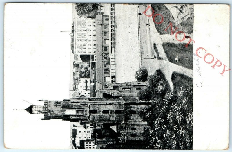 Pre-1907 European City Birds Eye Litho Photo Postcard Moehlin Unknown Place A26