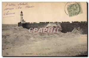 Postcard Old Treport la Jetee heavy weather