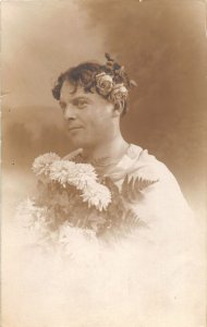 H53/ Dayton Ohio RPPC Postcard c1910 Higinbothom Studio c1910 Man Flowers