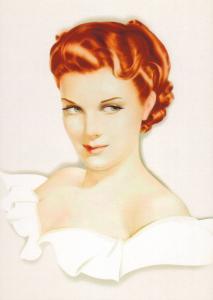 PIN UP ART ~ RED Hair Woman Green eyes Portrait GIRL by Vargas Modern Postcard