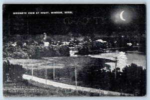 c1920 Birds Eye View At Night Windom Minnesota Moonlight Dirt Road River Postcar