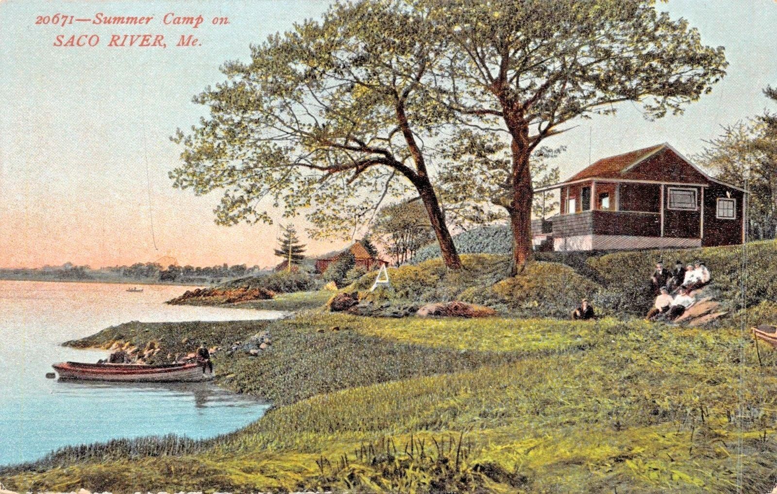 Summer CampSaco River MainePostcard 1910s United States Maine