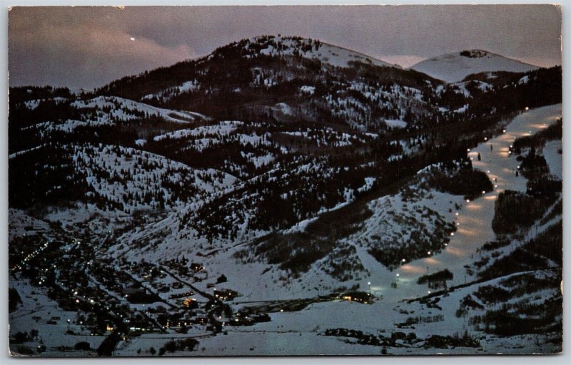 Vtg Utah Ut Nighttime at Park City Lighted Night Run Payday Ski View Postcard