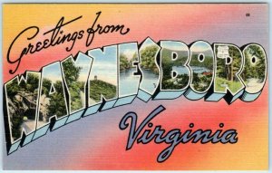 Large Letter Linen WAYNESBORO, VIRGINIA VA  ca 1940s Tichnor Postcard