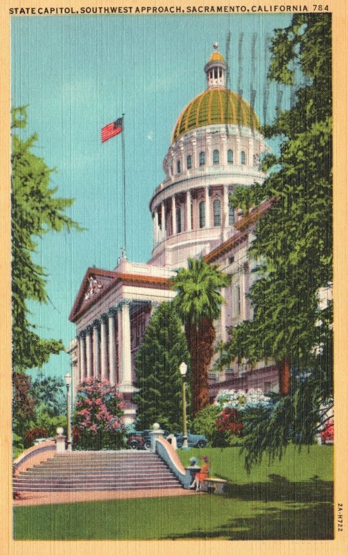 Sacramento CA-California,1949 State Capitol Southwest Approach Vintage Postcard