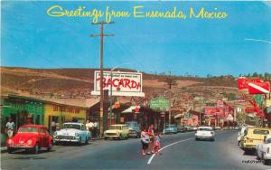 1950s Ensenada Mexico Street scene autos postcard 10519