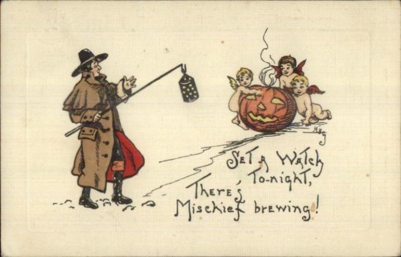 Halloween - HBG Griggs Cherubs Fairiers w/ JOL c1910 Postcard