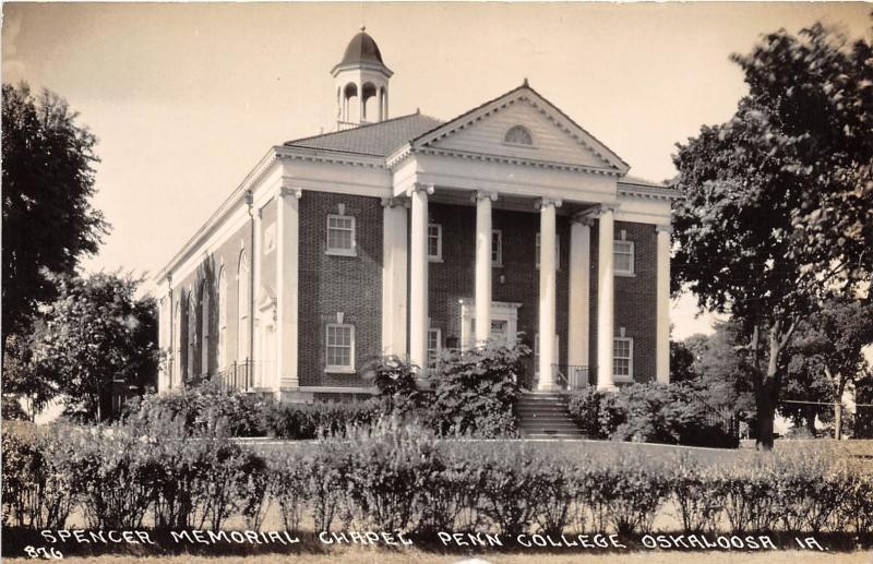 OSKALOOSA IOWA SPENCER MEMORIAL CHAPEL PENN COLLEGE REAL PHOTO POSTCARD c1940s