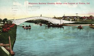 Vintage Postcard 1915 Miniature Railway Crossing Bridge Over Lagoon At Venice CA