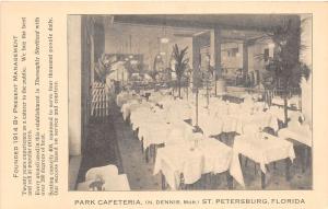 E37/ St Petersburg Florida Fl Postcard c1910 Park Cafeteria Interior